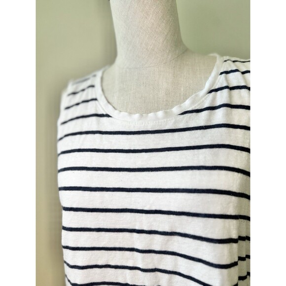 Athleta Women’s 100% Linen Striped Sleeveless Tank Top Tulip Hem Black White M - Picture 10 of 10